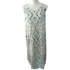 Pure Jill Women's White & Blue Sleeveless Stretch Maxi Dress Size Large